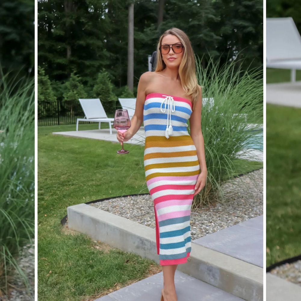 Strapless knit midi dress